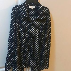 Jones New York Sports Woman Black and White Pokodot Long Sleeve Blouse Size 2X